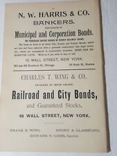1895 print ad N.W HARRIS & COMPANY BANKERS railway loans Bonds 15 Wall St NYC   picture