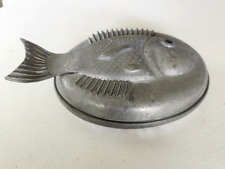 Antique Chinese PEWTER FISH Covered SERVING DISH Blue Eye STAMPED picture