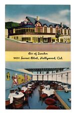 Bit of Sweden Restaurant Linen Postcard, Hollywood, CA, Interior and Exterior picture
