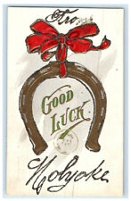c1905s Good Luck from Holyoke Massachusetts MA Embossed Horseshoe Postcard picture