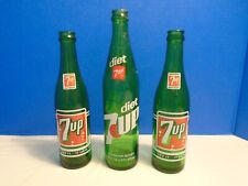 LOT Of  3 Vintage 7up Bottles, 10 oz. (2) and Diet 16 oz. (1) Green Glass picture
