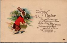 1924 Happy Easter Postcard Gay Easter Bunny Carries Basket of Baby Chicks picture
