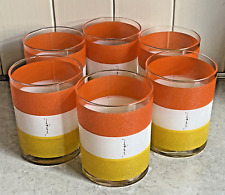 Vintage Morgan Striped Yellow Orange Lowball Cocktail Glasses MCM Retro Set of 6 picture