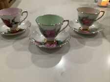 Roslyn China Wheatcroft Roses Tea Cups And Saucers- Set Of 3  picture