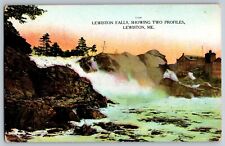 Lewiston, Maine ME - Lewiston Falls, Showing Two Profiles - Vintage Postcard picture