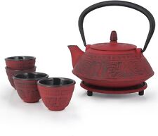 Kendal 6-pieces Red Japanese Cast Iron Pot Tea Set 26oz with Trivet and 4 Cups picture
