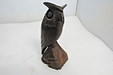 Vintage Hand Carved Ironwood Owl Bird Statue HEAVY Beautiful Wood Grain 5.5” picture