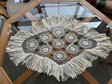 Vintage Large Oval Hand Crocheted Ecru Beige Cotton Dollie 35” X 23” picture