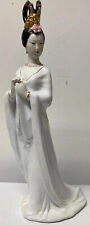 Vtg Chinese Woman Female Asian Gold Headdress White Gown Porcelain Statue 17” picture