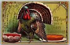Vtg Happy Thanksgiving Greetings Turkey Pumpkin Pie 1910s Old Postcard picture