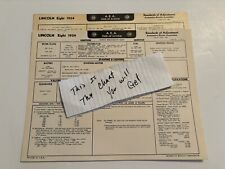 AEA Tune-Up Chart System 1954 Lincoln Eight picture