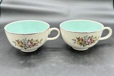 Vintage Cunningham & Pickett Danube Teacups Set Of Two Blue W/ Flowers & Silver picture