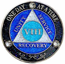 AA 8 Year Crystals & Glitter Medallion, Silver, Blue Color & 3 Crystals picture