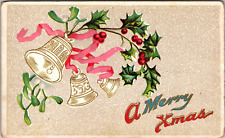 c1910 Christmas postcard Bells Berries holly a1 picture