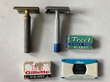 2 Vintage Gillette Safety Razors Double Edge One Is Twist-to-Open & Extra Blades picture