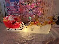 Vintage Christmas Blow Mold Lighted Santa Sled Set New Old Stock Union 31” Long picture