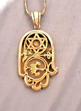 Vintage Kabbalistic  Silver+Gold Hamsa Necklace ,  Judaica, Jewish Amulet. picture