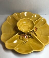Vintage Los Angeles Potteries Chip & Dip/ Relish Dish Gold Very Good Condition picture