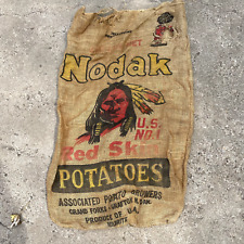 Vtg Nodak Red Skin Potatoes Indian Burlap Sack North Dakota Milbrite 100lbs D picture