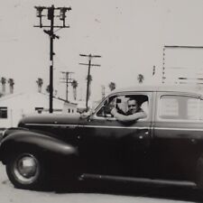 Vintage Photograph 1940s Automobile Car Uncle Sitting Inside Black & White... picture