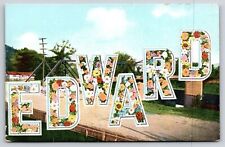 Edward~Flowers & Bridge Over River Scene~Large Letter Name~Vintage Postcard picture