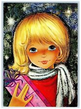 c1930's Merry Christmas Pretty Girl Holding Gift Norway Vintage Postcard picture