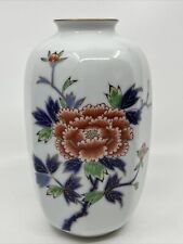 Vintage 8.5” Fukagawa Seiji Arita Porcelain Octagonal Peony Flower Vase Japan picture