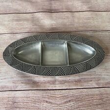 Wilton Armetale Pewter Bowl Woven Olive Nut Serving Dish Divided Oval Abstract  picture