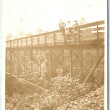 c1910s Truss Bridge RPPC Man Women in Hats Walk Trail Real Photo Postcard A93 picture
