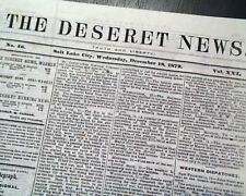 Rare DESERET Mormons Mormonism Salt Lake City Utah Territory 1872 old Newspaper picture