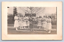 Vintage RPPC May Day Presentation Girls w/ Strings of Flowers Real Photo Q4 picture