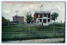 Devils Lake North Dakota Postcard Weather Bureau Observatory High School c1910 picture
