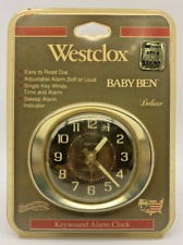 Vintage NIB Baby Ben Deluxe Westclox Keywound Alarm Clock USA Gold Trim picture