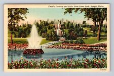 Bangor ME-Maine, Electric Fountain & Falls, State Street Park, Vintage Postcard picture