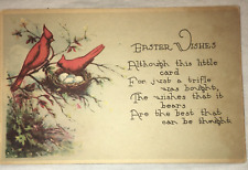 Vintage Postcard Easter Wishes Postcard Red Cardinal Birds In Nest picture