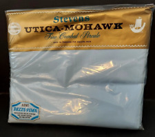 Flat Sheet Stevens Utica Mohawk Fine Combed Percale 108 x 122 Misty Blue NEW Vtg picture