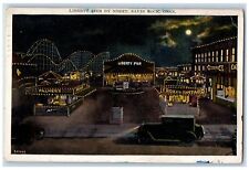 1927 Liberty Pier By Night Lighted Food Stand Classic Car Savin Rock CT Postcard picture