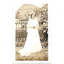 Vintage Photo Happy Bride At Garden Wedding Beautiful Smile Woman In White C1935 picture