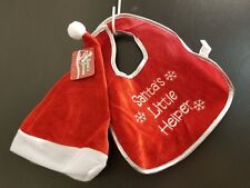Embroidered Baby's Bib Christmas Red Santa Hat with white pompom and Trim  picture