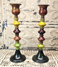 Pair of Pier 1 Imports Painted Metal Color Stack Candlestick Holders Moroccan picture
