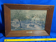 Antique-VTG Currier & Ives Plaque 1869 Framed Print American Homestead Winter picture