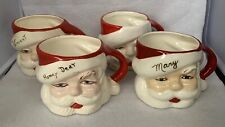RARE Old 1960s Christmas Vintage Santa Face Mugs Handpainted Set of 4 picture