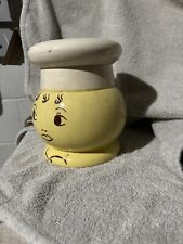 Vintage CHEF COOKIE JAR YELLOW WHITE HAT SMILEY FACE FRENCH picture