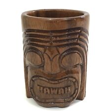 Vintage HAWAII Wood Polynesian Gifts Mug Cup TIKI HEAD Hand Carved SOUVENIR picture