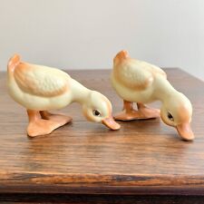 2 Vintage Lefton Yellow Duck Ceramic Duckling Figurines Japan Foil Labels H6981 picture