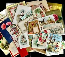 Vintage Antique Ephemera Lot Trade Cards Postcards Junk Journal over 50 pieces picture