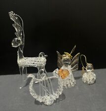 Lot of 4 Spun Glass Hanging Ornaments Reindeer/Harp/Two Angels picture