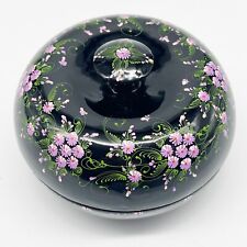 Vintage Hand Painted Thailand Black High Polish Siamese Lacquer Trinket Box picture