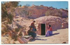 Navajo Indian Family At The Entrance Of Their Hogan Postcard picture