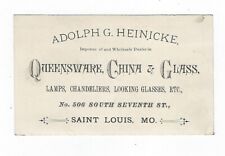 c1890 Victorian Trade Card, Adolph G. Heinicke, Queensware, China & Glass picture